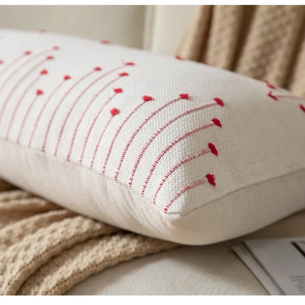 Christmas Modern Farmhouse Pillow Cover LUMBAR Rectangular Red/Beige 14x36”